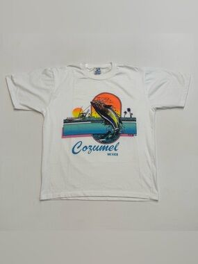 Vintage Single Stitch Souvenir Tee Cozumel Mexico Jumbo Fishing Graphic Tee XL